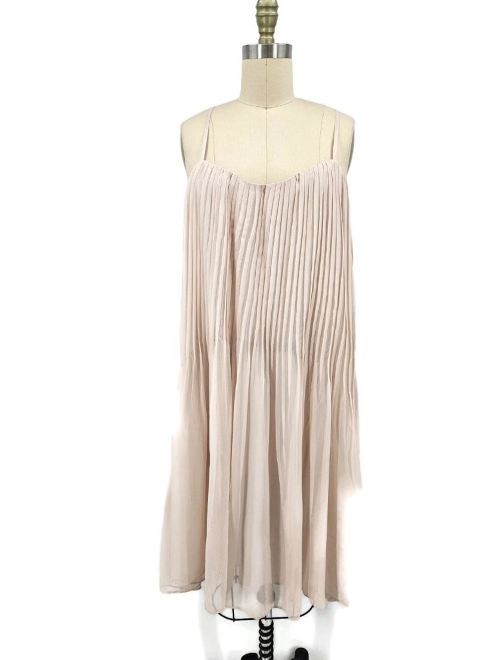 Rebecca Taylor Pink Pleated Mini Dress Womens 16 Spahetti Strap Chiffon